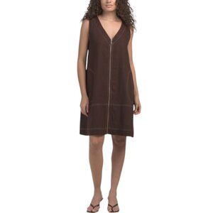 FORCYNTHIA Linen Blend Contrast Stitch Zipper Mini Dress